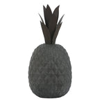 A decorative pineapple statue crafted from durable magnesium oxide, featuring a textured dark gray body and dark pointed leaves—perfect for outdoor decor.