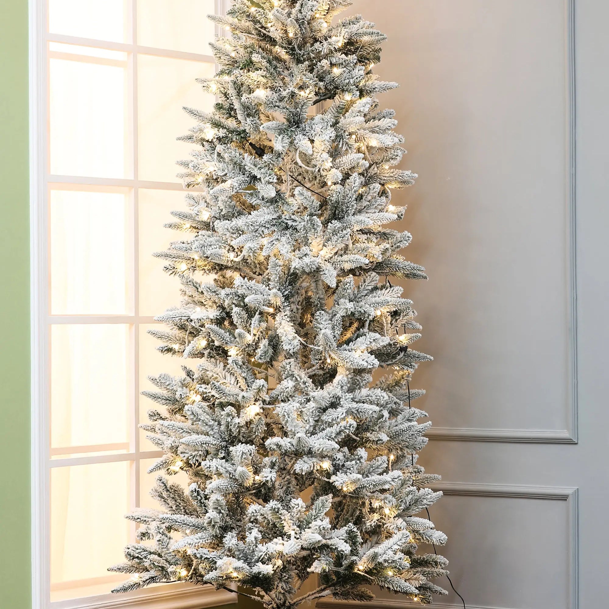 7ft-pre-lit-artificial-flocked-slim-fir-christmas-tree-with-led-lights