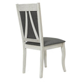 Modern Distressed Off White Rubberwood and Gray Upholstered Dining Chair, Set of 2 - LuxenHome