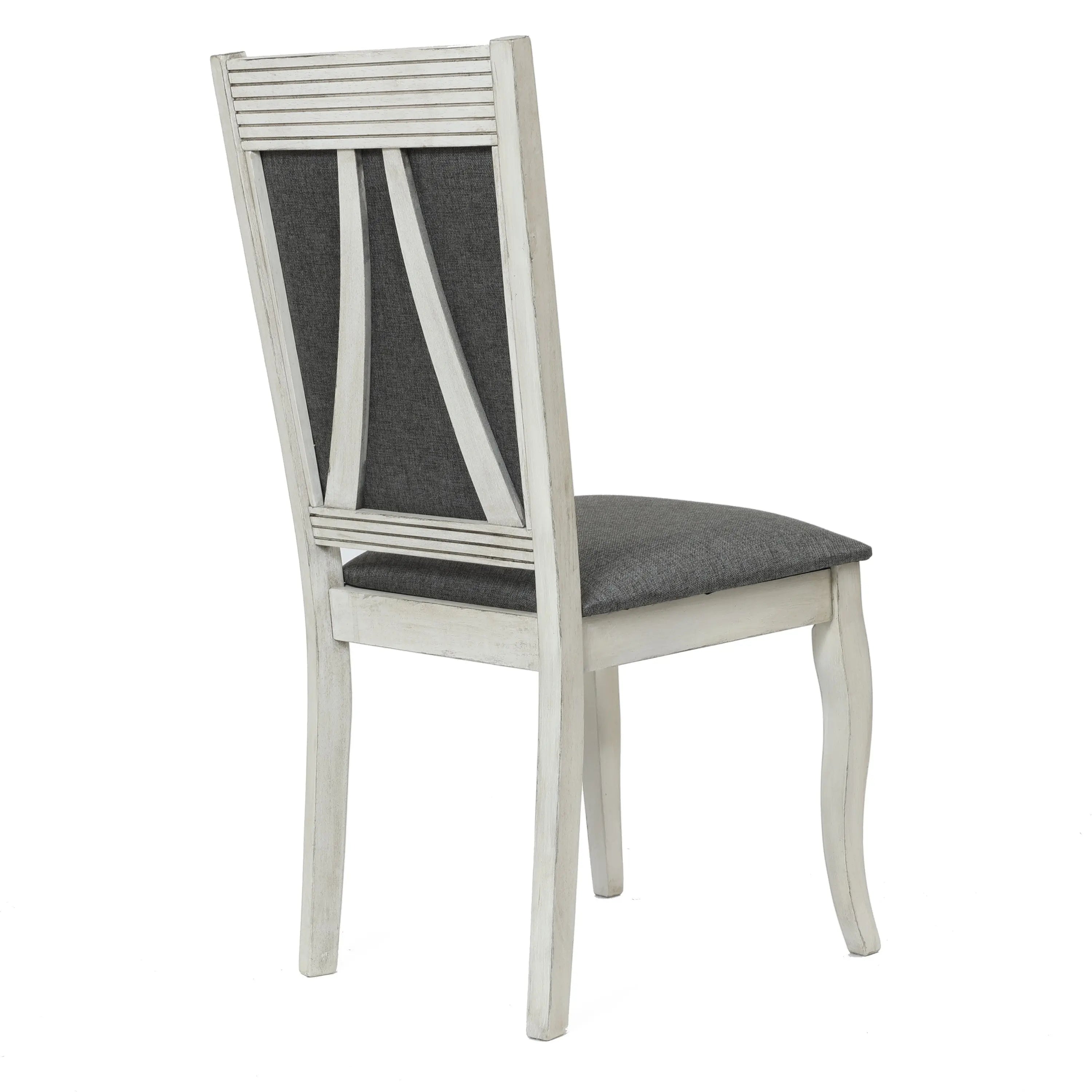 Modern Distressed Off White Rubberwood and Gray Upholstered Dining Chair, Set of 2 - LuxenHome