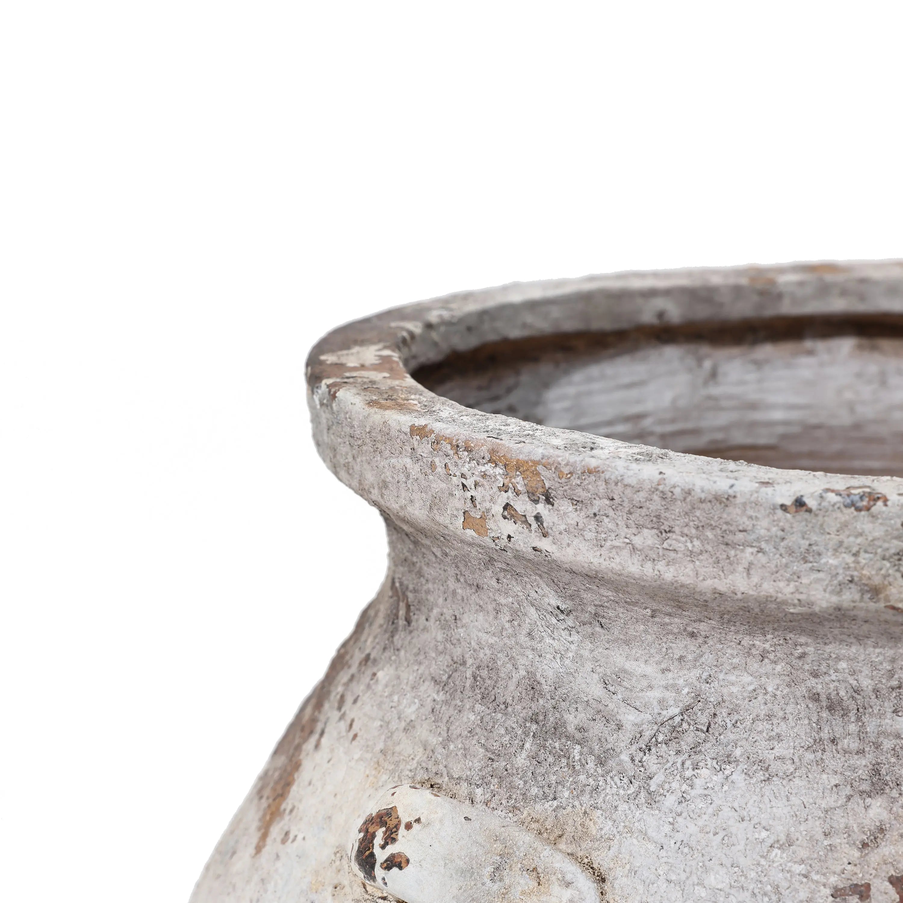 The LuxenHome Antique Cauldron Planter features a weathered, textured surface with a visible rim that enhances its vintage rustic charm against a plain white background.