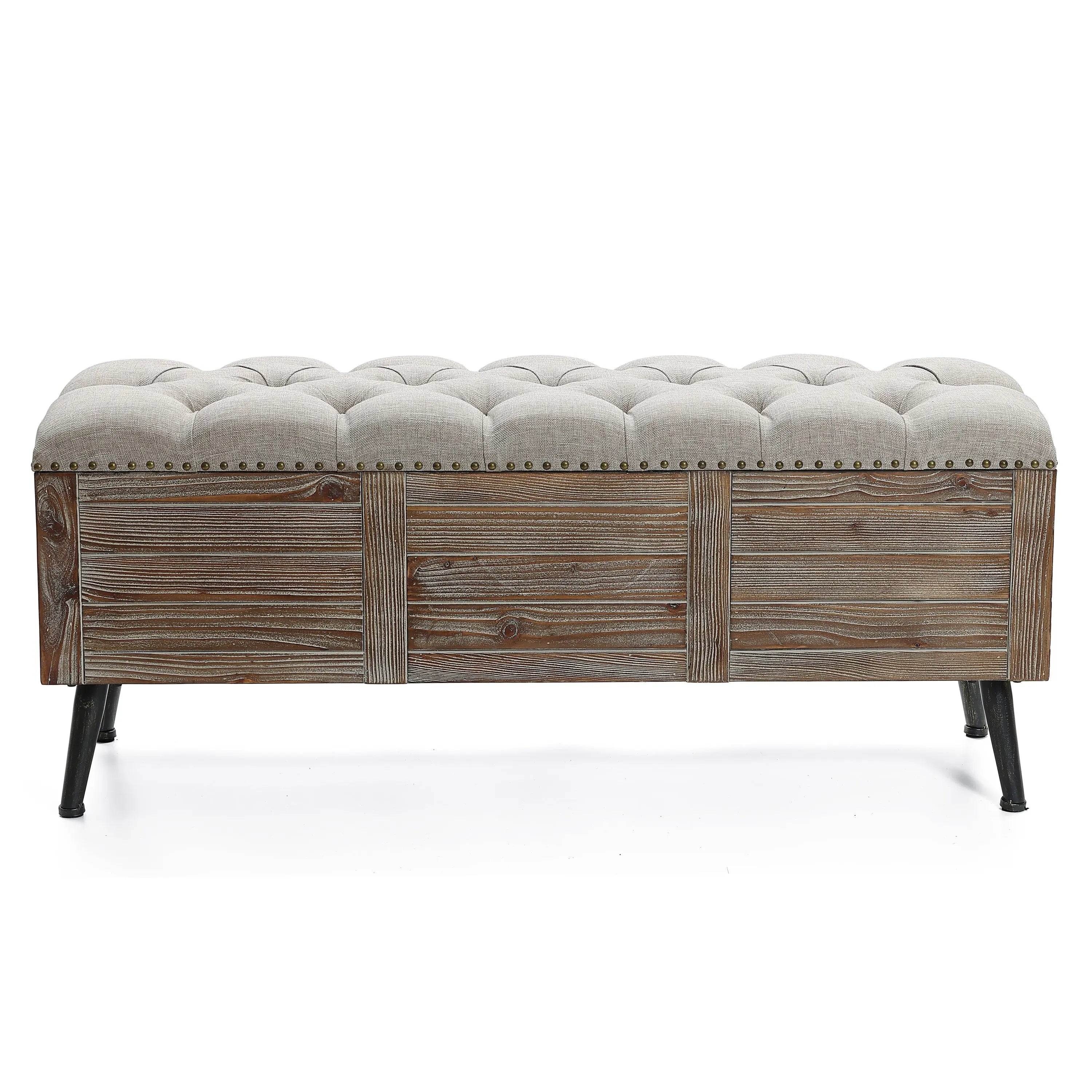 47.2-Inch Wide Upholstered Wood Storage Bench - LuxenHome