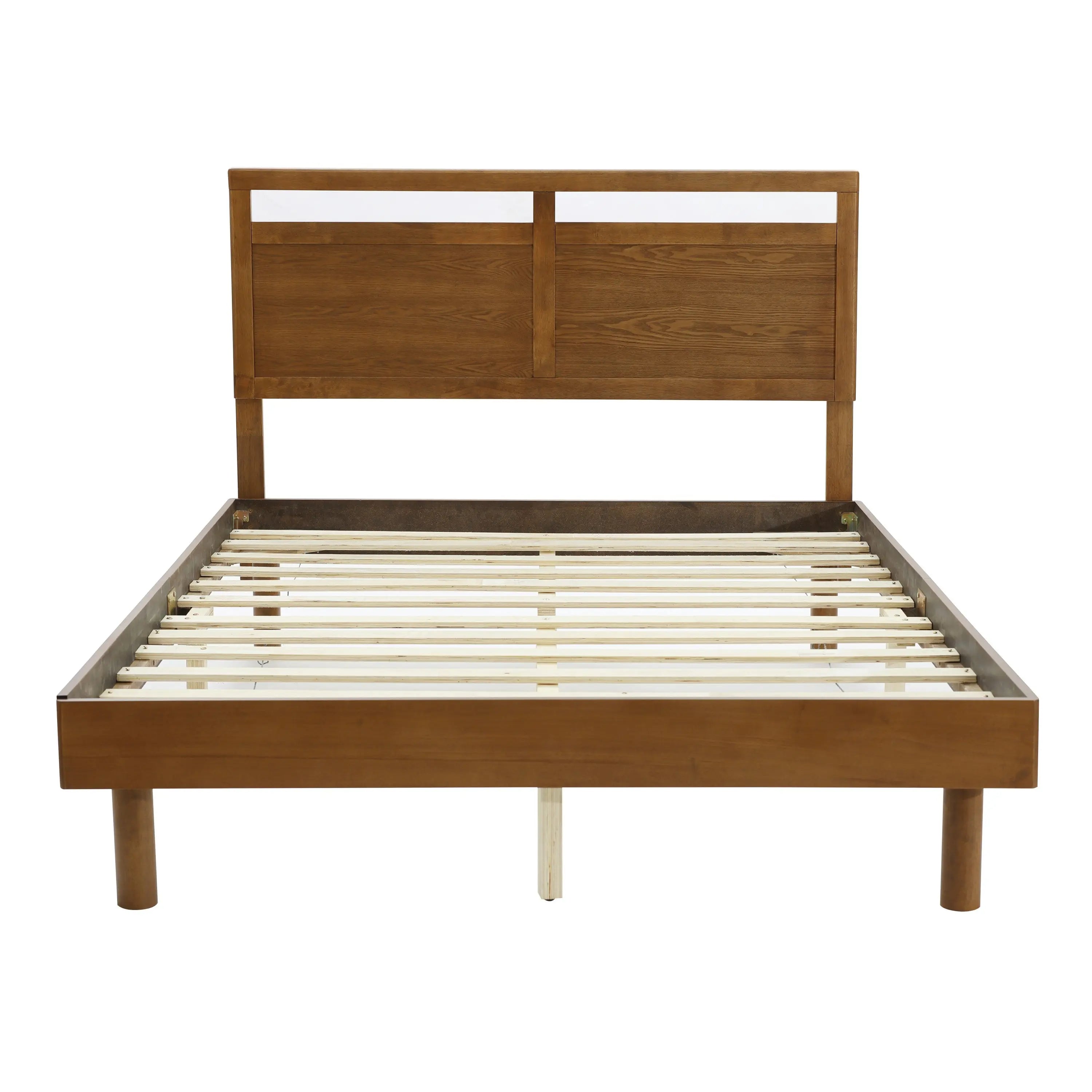 George walnut finish platform bed, queen - LuxenHome
