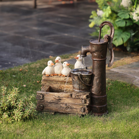 Farmhouse Crate and Baby Ducks Resin Outdoor Fountain with LED Lights
