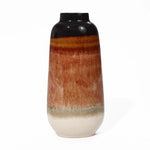 Vintage ceramic vase with a glossy finish, featuring a color block gradient of black, dark brown, earthy reddish-brown, and light beige tones. Perfect for elevating your home decor.