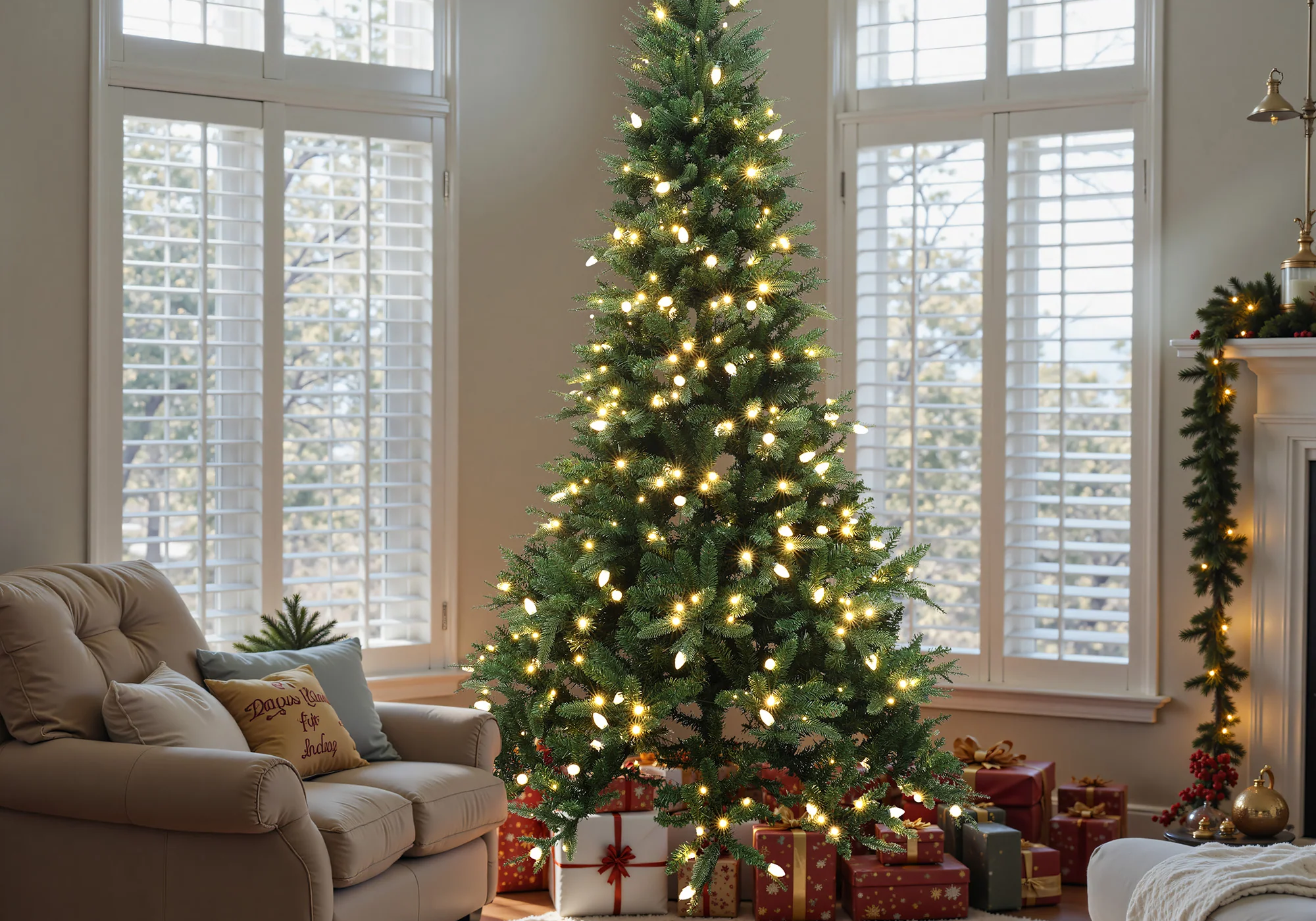 Green Slender Christmas Tree with Stand