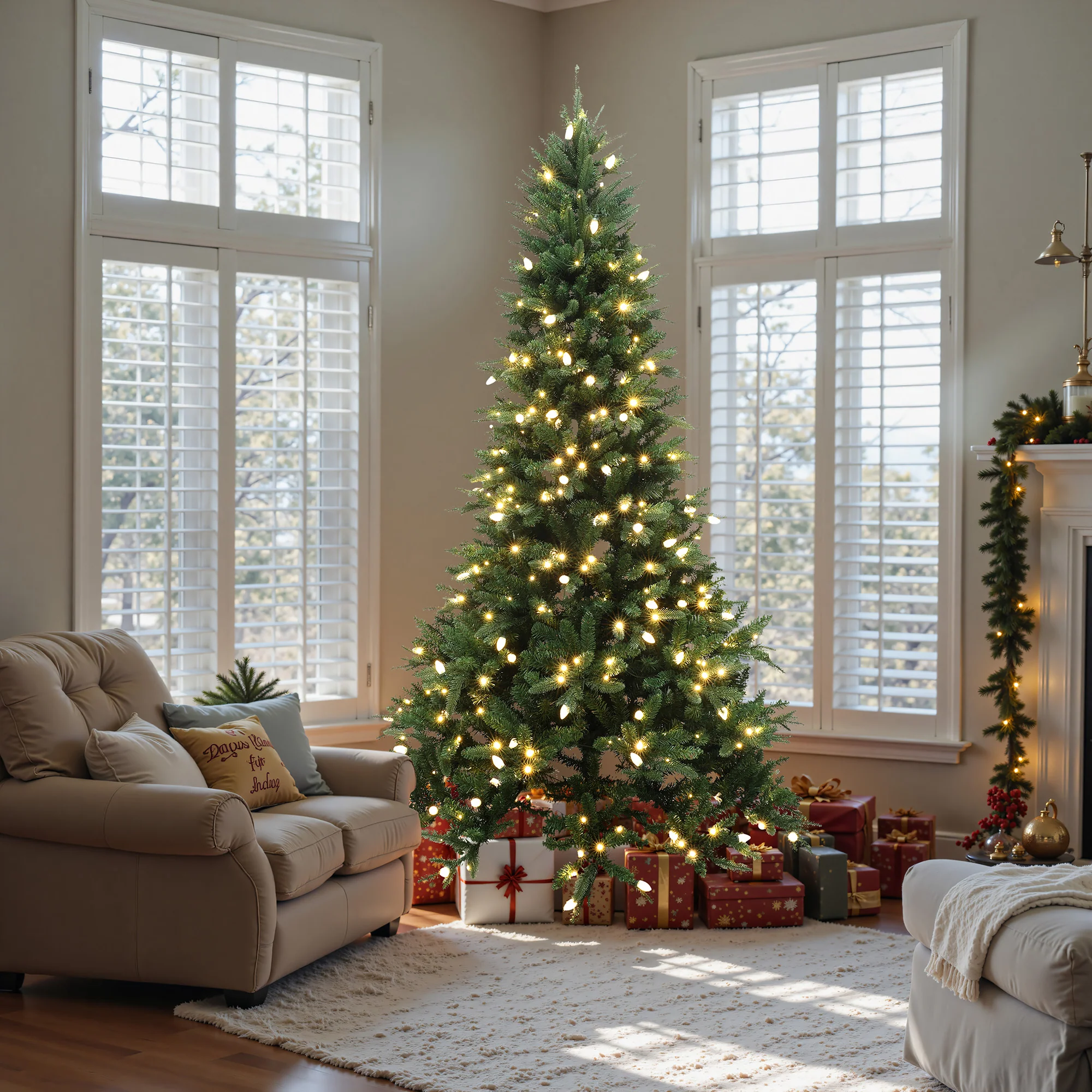 Green Slender Christmas Tree with Stand