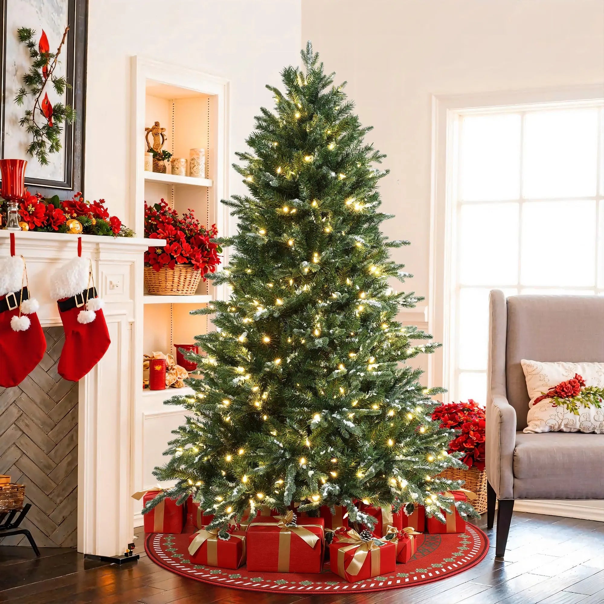Pre-Lit Green Artificial Tree with Frosted Tips