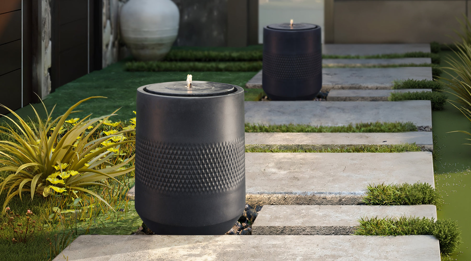 a traditional 3-tier outdoor fountain featuring exquisite detailing and carving, click to see luxenhome outdoor fountains collection