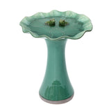 Aqua Green Ceramic Toadstool Birdbath with 2 Frogs, 20''