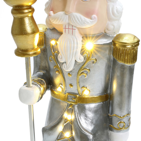 Traditional nutcracker king in white with lights, 3ft tall