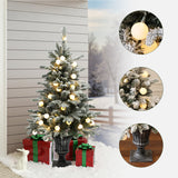 Pre-Lit Snow-Flocked Christmas Tree with Pot,4Ft