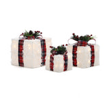 Christmas White Feathery Gift Box  Decor with Lights - Set of  3