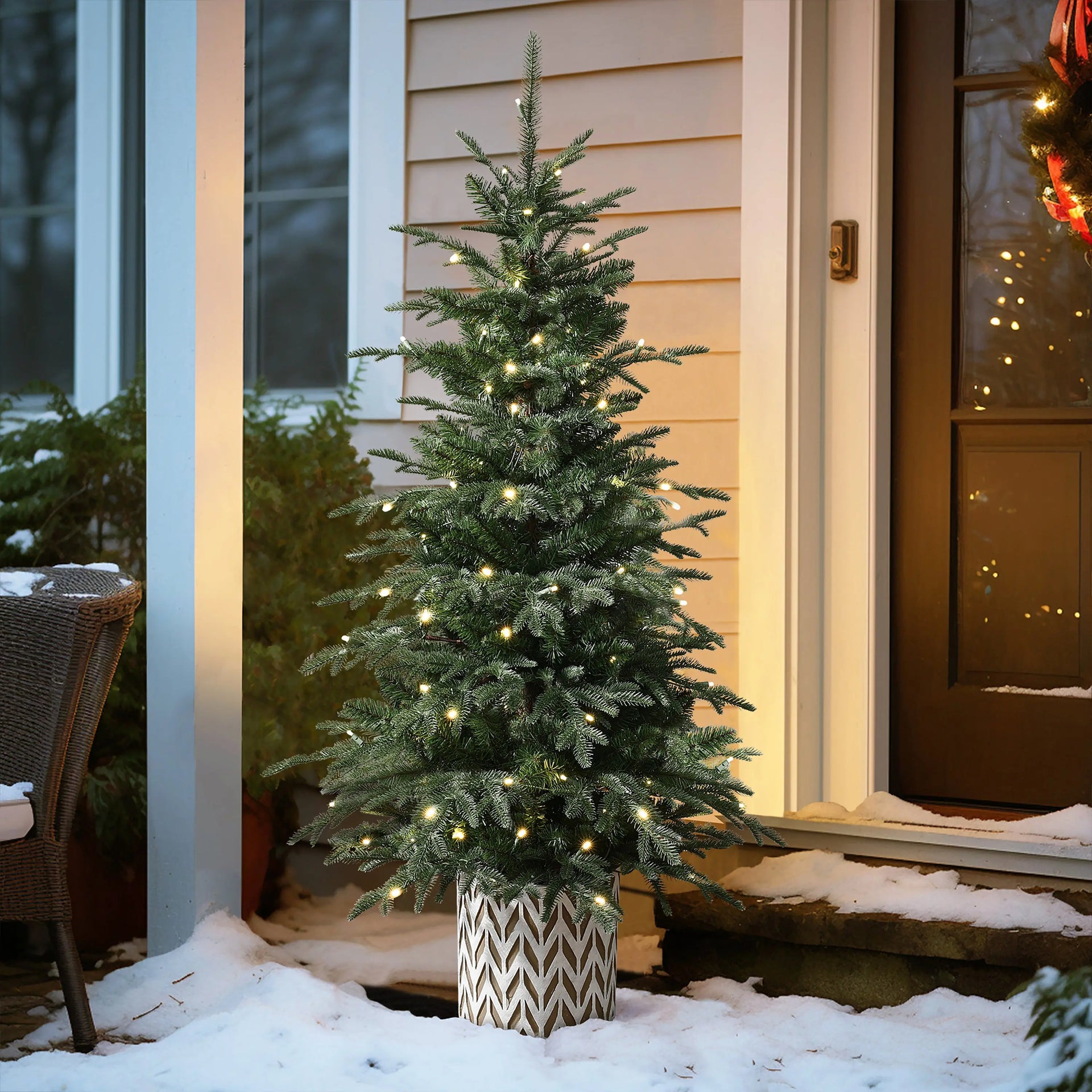 pre lit artificial indoor plants 4.5Ft Pre-Lit Green Slender Fir Potted Artificial Christmas Tree – LuxenHome