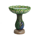 Blue & green peacock resin birdbath