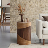 Modern Wood Round Side Table,Natural & Dark,20.25''