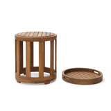Acacia Wood Outdoor Side Table with Removable Tray Top, 22.4'' H