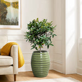 Tall Ceramic Planter Pot for Indoor Outdoor Plants with Drainage Hole, Green 17.7''