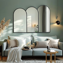 black-metal-frame-arch-mirror-set-of-3-on-the-wall-in-living-room