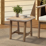 Solid Wood Outdoor Side Table with Woven Wicker Trim, 17.7'' H