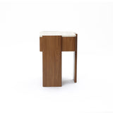 Faux Marble Wood Accent Side Table with Drawer and Open Shelf