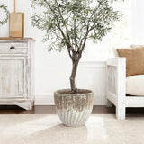 Two Tone Ivory Large Round Plant Pots, Modern Indoor Outdoor Ceramic Planter 14'' Dia