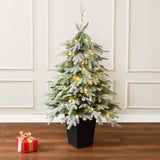 Pre-Lit Green Flocked Artificial Christmas Tree Potted,4.4Ft
