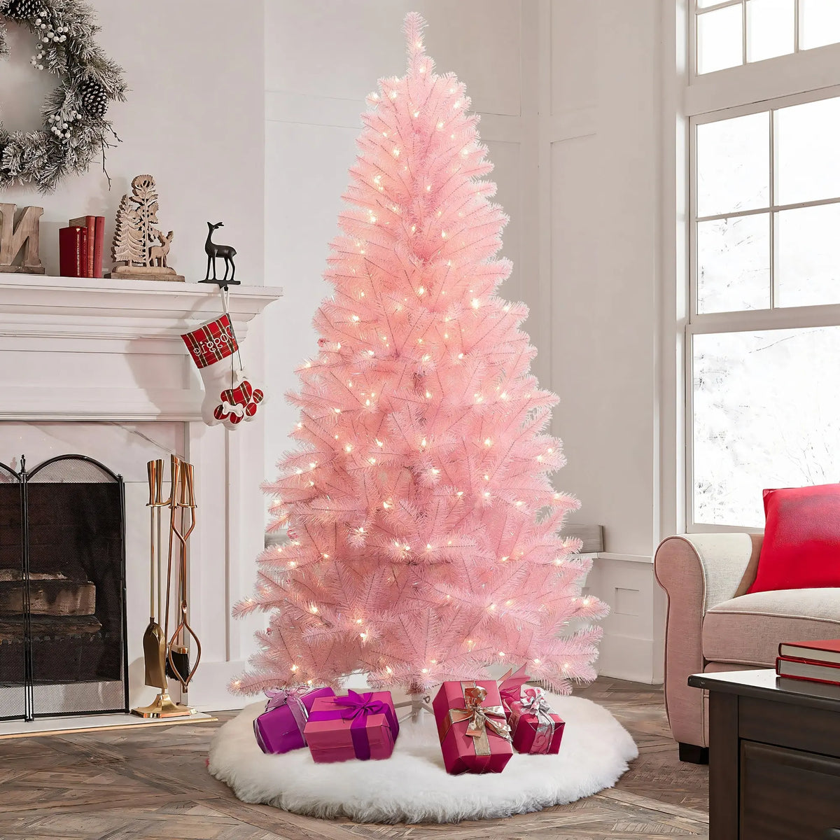 dress form christmas tree pink LuxenHome 6.5Ft Pre-Lit Full Artificial UDC-WEB Burgundy Slinky Halterneck Mini Girl Dress:5 Sit in awe with