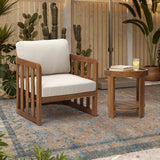 Acacia Wood Outdoor Side Table with Tray Top and Shelf, 20.4''
