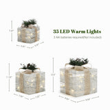 Christmas Silver Tinsel Lights Gift Boxes  - Set of  3