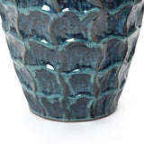 Tall Ceramic Planter Pot for Indoor Outdoor Plants with Drainage Hole, Blue 14''