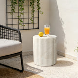Outdoor Side Table, Round End Table for Outside with Marbled Look, 17.7'' H