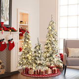 Pre-Lit Flocked Christmas Trees with Metal Stand,Set of 3