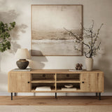 Mira Modern Oak TV Stand with Open Center Storage for TVs up to 75''