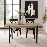 Oak Finish MDF Wood Black Metal Dining Table