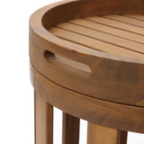 Acacia Wood Outdoor Side Table with Removable Tray Top, 22.4'' H