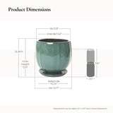 Jade Green Large Round Ceramic Planter with Attached Saucer, Glazed Indoor Outdoor Planter Pot 14.2'' Dia