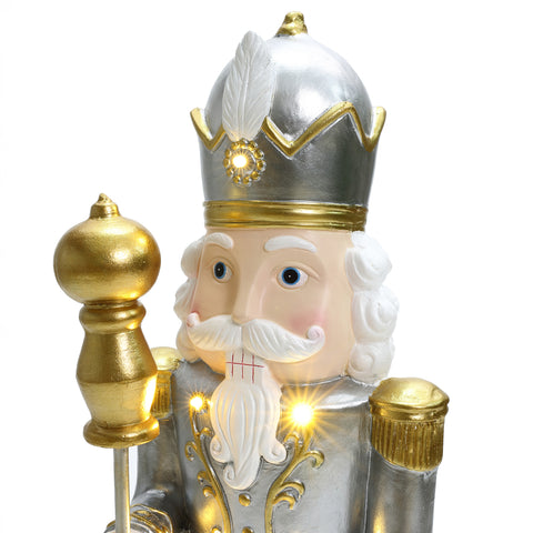 Traditional nutcracker king in white with lights, 2ft tall