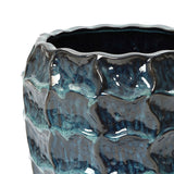 Tall Ceramic Planter Pot for Indoor Outdoor Plants with Drainage Hole, Blue 14''