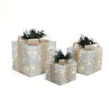 Christmas Silver Tinsel Lights Gift Boxes  - Set of  3