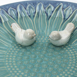 Elegant Ceramic Bird Bath for Outside with Decorative Birds, Blue 20.5''