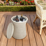 Woven Texture Outdoor Side Table with Storage, 18.7''