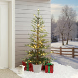 Pre-Lit Green Fir Christmas Tree with Round Pot,5.5Ft