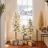 Pre-Lit Green Christmas Tree with Lights Faux Snow- Set of 3
