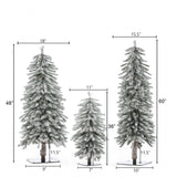 Set of 3 Pre-Lit LED Flocked Fir Slim Artificial Christmas Trees