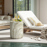 Marbled Green & White Outdoor Round Patio Side Table,14.25'' Dia