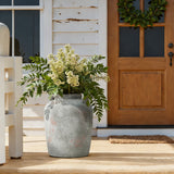 Rustic Gray & Brown Round Terracotta Vase with Handles,13.4''