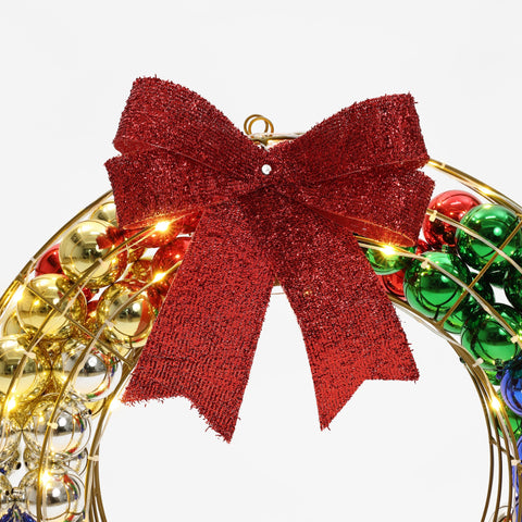 Lighted ornament wreath with red bow, 2 ft