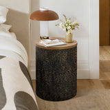 Metal Side Table with Black and Gold Hammered Iron Base