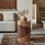 Modern Wood Round Side Table,Natural & Dark,20.25''